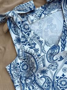 INAWLY Plus Size Women's Cashew Print Twist Front Sleeveless Vacation Blouse - Green - View 7