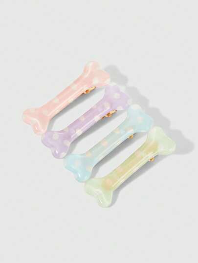 Anime Set de 5 piezas de pinzas para el cabello con estampado de lunares de colores aleatorios, forma de hueso con acabado de gelatina, tenazas para el cabello con diseño de dibujos animados elegantes, accesorios para el cabello de moda para uso diario y fiestas