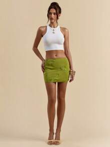 SHEIN BAE Minifalda de verano versátil y colorida con lentejuelas y tiro bajo para jóvenes que van a festivales de música