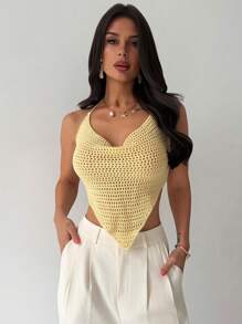 SHEIN Privé Camiseta de punto ajustada con cuello de halter y nudo - Amarillo - Ver 5