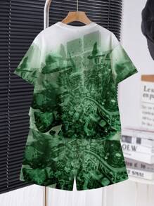SHEIN Leap Crew 2 件套青少年男童休闲纯色短袖圆领服装，适合夏季 - 彩色 - 查看 2
