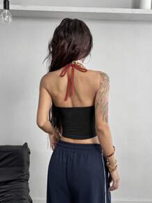 Coolane 女式无袖工字背心撞色运动背心 - 黑色 - 查看 6