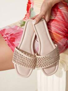 CUCCOO CHICEST Women's Fashion Rhinestone Hollow-Out Flat Sandals, Versatile - Apricot - View 2