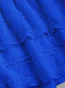 SHEIN Unity 纯色荷叶边双层下摆半身裙，休闲度假风 Y2K 迷你短裙 - 寶藍色 - 查看 3