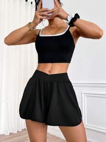 Gameset SHEIN Sport 女士夏季户外休闲运动跑步健身短裤 - 黑色 - 查看 1