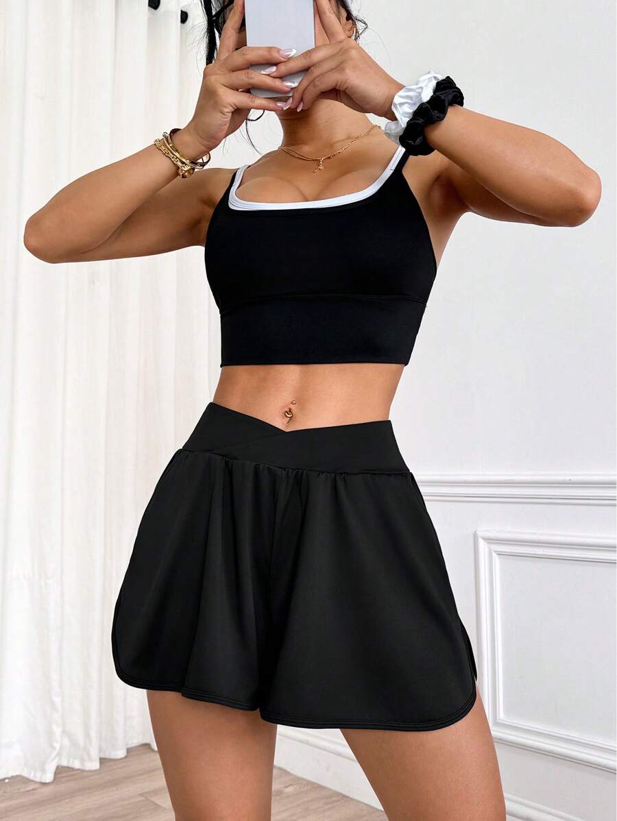 Gameset SHEIN Sport 女士夏季户外休闲运动跑步健身短裤 - 黑色 - 查看 1