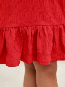 Đầm không tay cổ tròn màu trơn thời trang thường ngày cho bé gái đi nghỉ - Đỏ - Xem 2