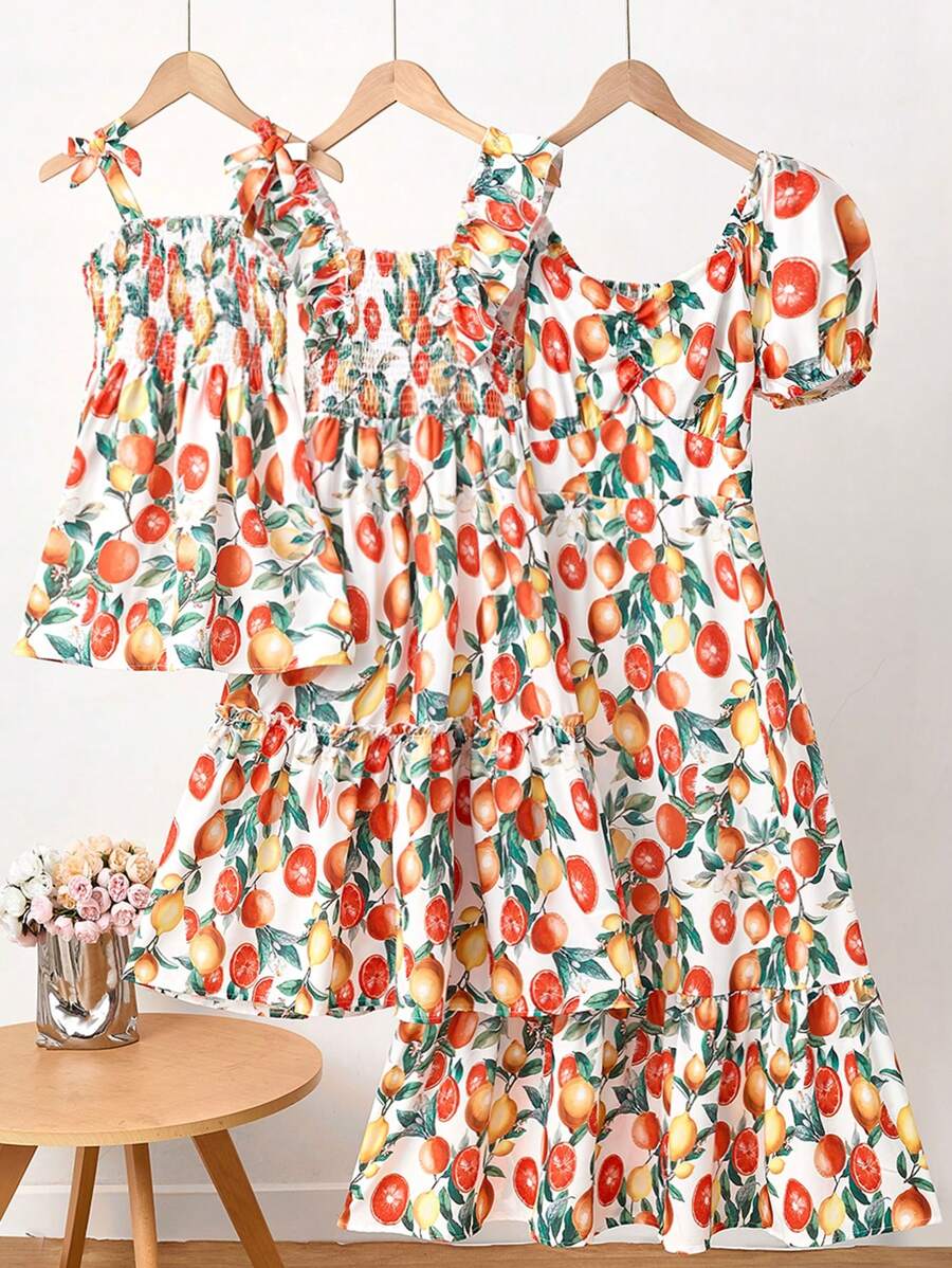 Women Fruit Pattern Sleeveless Dress, Cute & Fashionable Casual Style, Suitable For Outing, Dating, Sightseeing, Great For Summer Wear