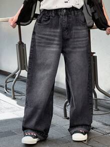 Dazy Kids 青少年男孩口袋直腿宽松休闲牛仔裤 - 灰色 - 查看 3