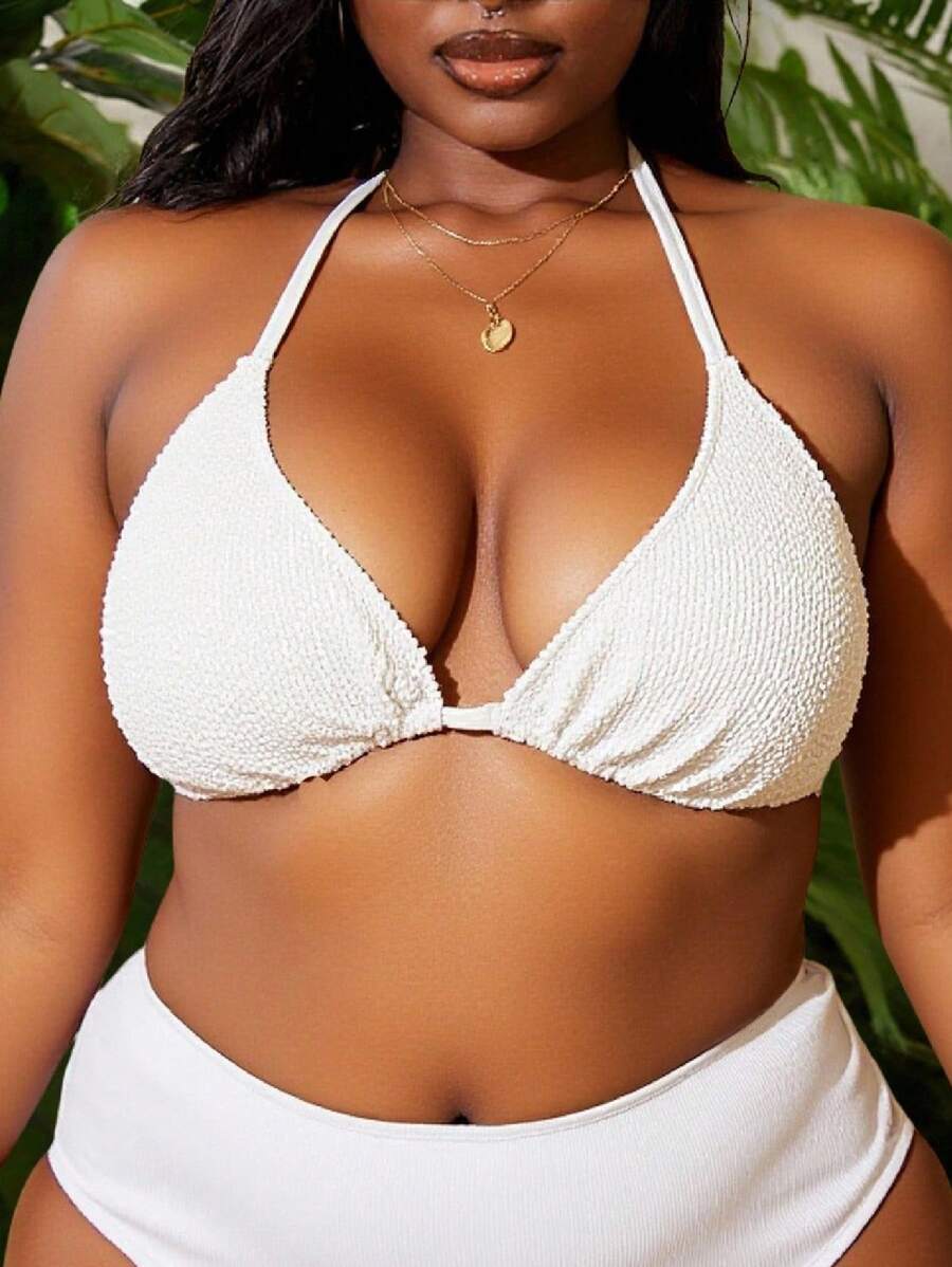 Slaydiva 夏季海滩大码女式罗纹面料婚纱泳衣上衣 - 白色 - 查看 1