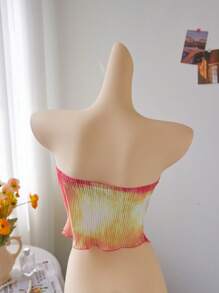 SHEIN Unity Asymmetrical Tie Dye Twist Cutout Bandeau Top - Multicolor - View 2