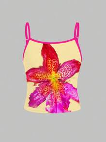 SHEIN Girlism 3 件套可爱樱桃红、紫红色、橙色扎染热带花卉印花工字背心，青少年女孩修身休闲运动基本款吊带背心 3 件套，海滩复古风格，可爱的 Y2K 椰子女孩波西米亚风度假，适合夏季 - 彩色 - 查看 5