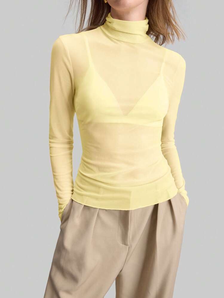 Women's Saint John's Day Beach Outfit, Holiday Outfit, Country Style, Country Music Festival, 2026 SS Stockholm Style, Women's Teacher Outfit, Women's Clothing, Turtleneck Knit Top, Elegant Summer Blouse, Mesh Long Sleeve Shirt, Business Casual Women's Basic Top