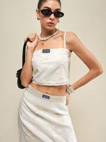 SHEIN Unity Women Embroidery Mesh Patchwork Camisole Top, Elegant Ladies Summer Clothing - Multicolor - View 2