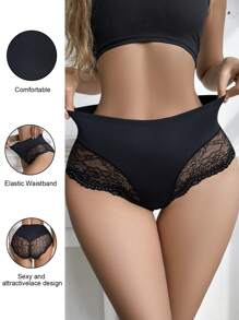 SHEIN Quần bó bụng co giãn cao ren liền mạch cho nữ, quần lót - màu đen - Xem 1