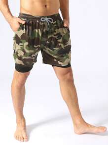 Manfinity Sport Corelite Quần short thể thao nam in họa tiết rằn ri có dây rút, túi ở eo, quần short chạy bộ - Nhiều màu - Xem 3