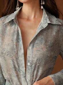 Anewsta Áo cánh tua rua thời trang thanh lịch dành cho nữ - Màu xanh bụi bặm - Xem 1