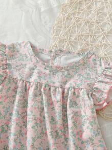 Baby Girls' Ditsy Floral Cap Sleeve Split Front Long Dress, Spring/Summer Baby Loungewear - Multicolor - View 5