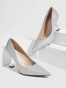 CUCCOO SZL Women's Fashionable Elegant Metallic High Heel Pumps For Christmas Spring Shoes - Silver - View 10