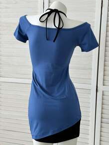 SHEIN Y2K 标语印花撞色二合一迷你连衣裙