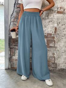 SHEIN LUNE Pantalones de mujer de unicolor, de moda, adecuados para el verano - Celeste - Ver 3