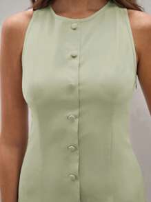 COSMINA Women's Minimalist Solid Color Single-Breasted Sleeveless Mini Dress, Summer,Business Casual Woman - Green - View 6