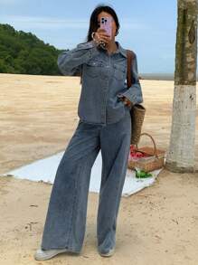 DAZY Women Denim Two Pieces Outfits,Fall Women Clothes - Medium Wash - View 6