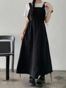 DAZY Women's Solid Color Casual Spaghetti Strap Long Dress, Spring/Summer