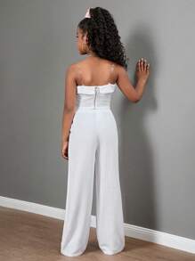 SHEIN Conjunto de 2 piezas de top de tirantes de color liso y pantalón largo informal para niñas preadolescentes