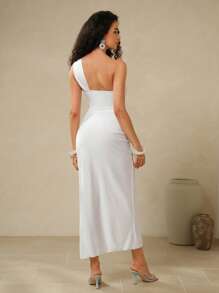 Swim Oasis 2 件套女式亮面纯色连体泳衣，带大蝴蝶结装饰和扭纹网眼沙滩裙，优雅度假装