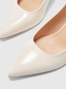 CUCCOO BIZCHIC 女士时尚米色露背尖头粗跟鞋，经典简约设计，适合通勤、约会、派对、度假、婚礼 - 米色 - 查看 7