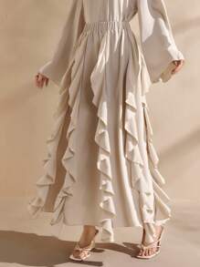 Graceveil Women's Elegant Long Ruffle Hem Modest Skirt, Spring/Summer - Beige - View 1