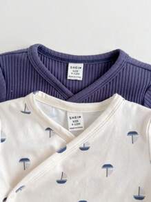 Loomiva 两件套男婴柔软针织帆船印花短袖连体衣 - 彩色 - 查看 5