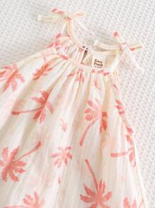 Cozy Pixies Baby Girl Plant & Floral Print Casual Sleeveless Dress, Versatile Baby Sun Dress Baby Beach Dress Baby Palm Tree Dress Baby Summer Dress Baby Girl Tropical Dress