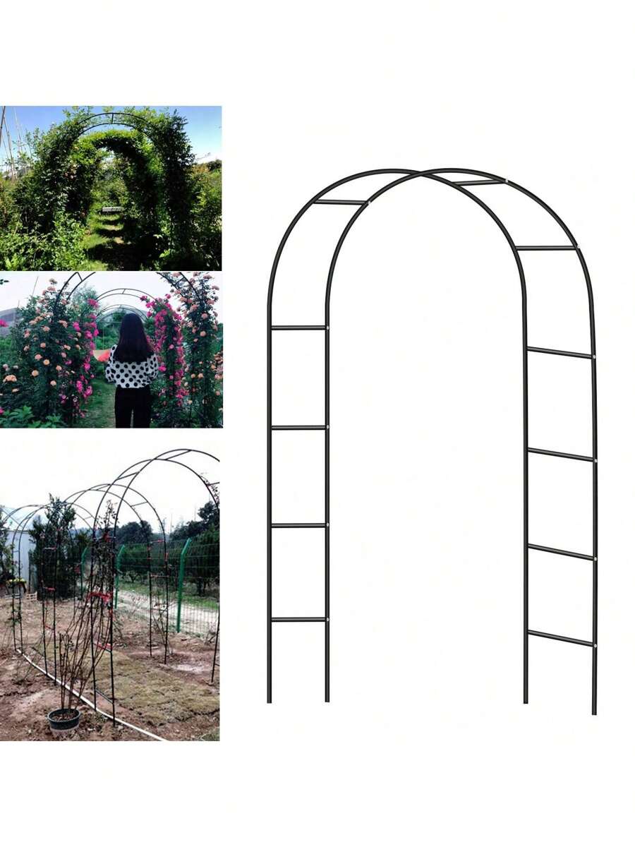 Iron Wedding Arch Decorative Garden Backdrop Pergola Stand Flower Frame For Marriage Birthday Wedding Party Decoration 3 In 1 - Black - View 1