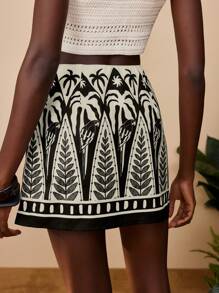 Travachic Jupe portefeuille décontractée à imprimé végétal pour femmes, style vacances, décontracté été, vacances bohème à la plage, style boho chic, festivals de vacances, plage, été, remise des diplômes, anniversaire, essentiels de plage, aéroport, été européen, campagne, automne, Nouvel An, invité de mariage, remise des diplômes élégante, décontracté - Multicolore - Voir 2