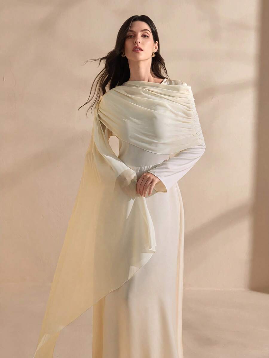 Graceveil Váy voan satin bất đối xứng thanh lịch cho nữ - Màu be - Xem 1