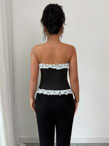 Selianne Elegant Lace Trim Bandeau Top For Women - Black - View 2