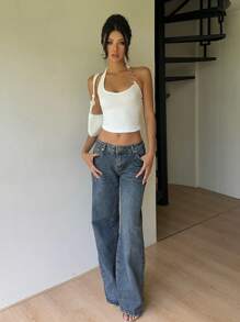 Aloruh 1 件女式白色无袖露背吊带夏季背心，带链条装饰 - 白色 - 查看 8