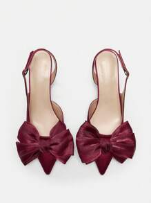 CUCCOO CURVES Pointed Toe High Heels Wide Fit Plus Size Satin Pumps, Elegant Burgundy, Suitable For All Seasons - Burgundy - View 9