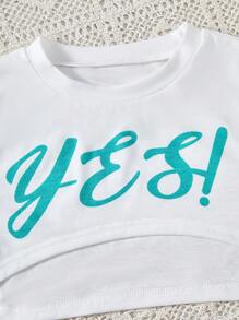 Sparklyn Set de 2 piezas de camiseta corta casual de verano con estampado de letras y vestido de camisola para niña preadolescente - Multicolor - Ver 3