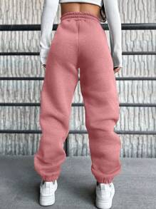 SHEIN Cottnline 女士抽繩腰部和鬆緊袖口慢跑運動褲 - 杏色 - 查看 2