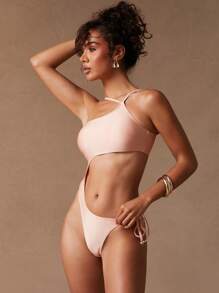 SHEIN Unity Einteiler Badeanzug mit Ausschnittdetail, Sommer Strand Tropical Urlaub Lässig Alltag Ausgehoutfit, Tropical Splash Pastell Rosa Outfit für Frauen - Pink - Übersicht 4