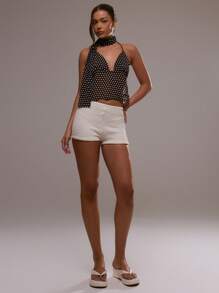 MUSERA 波尔卡圆点围巾细节三角形吊带春夏性感吊带短款上衣假日夏季场合优雅可爱夏季上衣节日伊比沙岛波西米亚风 - 黑色 - 查看 5