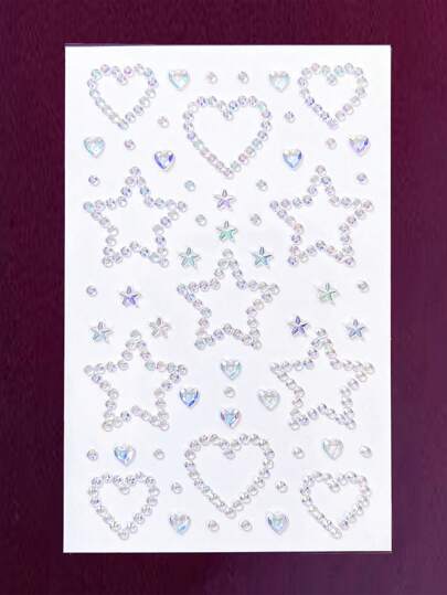 Kawaii 1 pieza Pegatina de gemas de strass con forma de corazón y estrella iridiscentes
