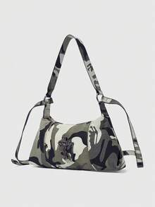 ROMWE Grunge Punk Bolso de mujer cruzado de moda con estampado de camuflaje - Verde - Ver 5