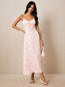 Poéselle 女士优雅提花设计前系带吊带连衣裙 - 粉色 - 查看 4