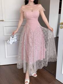 DAZY Vestido sin mangas con parches de lentejuelas para mujer, vestido de gala de lujo