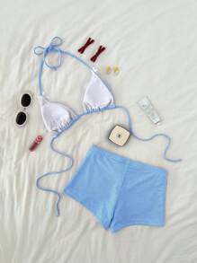 Swim Mod 女士甜美格纹三角杯比基尼