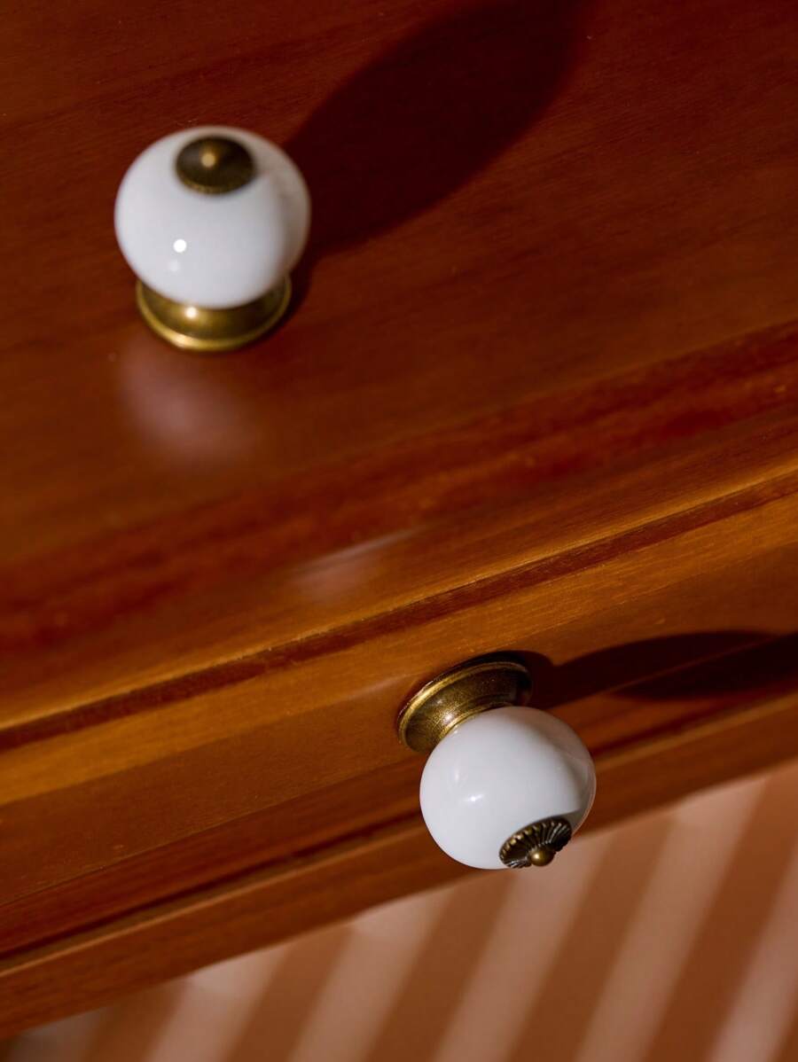 Cirelle 2 件白色陶瓷抽屉把手，黄铜装饰，适用于厨房门和抽屉的橱柜拉手，复古设计 - 白色 - 查看 1